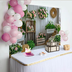 Lofaris Toile de fond de photographie florale et rustique avec roses roses et verdure, décor de studio photo pour portrait et événement