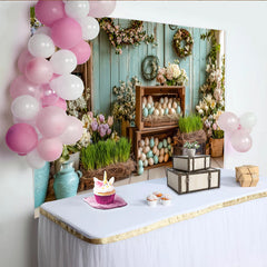 Lofaris Toile de fond de Pâques printanière avec œufs pastel et fleurs, décor rustique pour célébration et studio photo