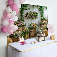 Lofaris Toile de fond de photographie florale rustique avec mur en bois blanc et fleurs pastel, décor printanier élégant pour séance photo