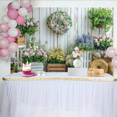 Lofaris Toile de fond de photographie florale rustique en bois blanc, élégant arrière-plan de printemps pour studio photo et événements