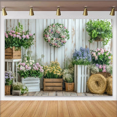 Lofaris Toile de fond de photographie florale rustique en bois blanc, élégant arrière-plan de printemps pour studio photo et événements