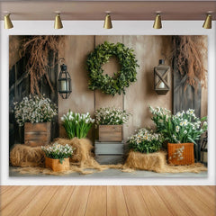 Lofaris Toile de fond de photographie rustique avec fleurs blanches et verdure, élégant arrière-plan de printemps pour studio photo et portrait