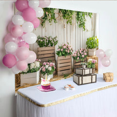 Lofaris Toile de fond de photographie printemps rustique avec mur en bois et fleurs, arrière-plan floral pour studio photo et décor de fête