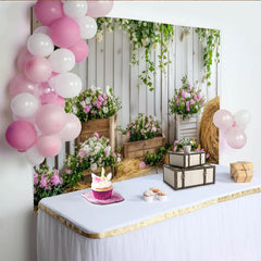 Lofaris Toile de fond de photographie florale de printemps, mur en bois et foin, arrière-plan rustique pour studio photo et portrait