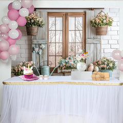 Lofaris Toile de fond de Pâques rustique avec fenêtre en bois et fleurs pastel, décor printanier charmant pour séance photo et célébration
