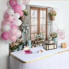 Lofaris Toile de fond de Pâques rustique avec fenêtre en bois et fleurs pastel, décor printanier charmant pour séance photo et célébration