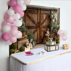Lofaris Toile de fond de Pâques rustique avec lapins, œufs et verdure, magnifique arrière-plan de printemps pour studio photo et fête