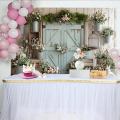 Lofaris Toile de fond de Pâques rustique avec lapins et œufs pastel, décor floral printanier pour studio photo et célébration