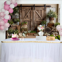 Lofaris Toile de fond de Pâques rustique avec porte de grange et œufs de printemps, magnifique décor de ferme pour séance photo de printemps