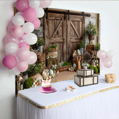 Lofaris Toile de fond de Pâques rustique avec porte de grange et œufs de printemps, magnifique décor de ferme pour séance photo de printemps