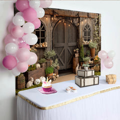 Lofaris Toile de fond de photographie rustique porte de grange et fleurs, décor de ferme avec lapins et citrouilles pour studio photo