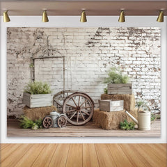 Lofaris Toile de fond de photographie rustique mur de briques blanches et bois, élégant décor de ferme pour studio photo et portrait