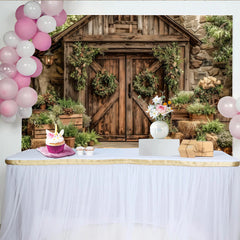 Lofaris Toile de fond de photographie grange rustique avec portes en bois et verdure, magnifique décor naturel pour studio photo et événements
