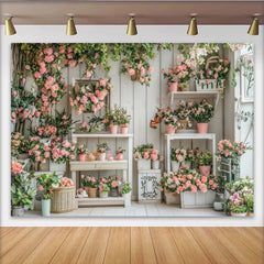 Lofaris Toile de fond de photographie jardin fleuri roses et bois blanc, magnifique arrière-plan rustique pour studio photo et événements