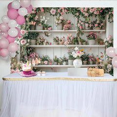 Lofaris Toile de fond de photographie jardin printanier avec roses roses et papillons, magnifique décor floral pour studio photo