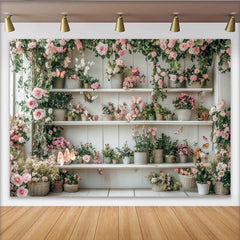 Lofaris Toile de fond de photographie jardin printanier avec roses roses et papillons, magnifique décor floral pour studio photo