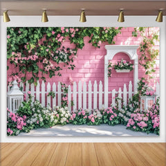 Lofaris Toile de fond de photographie jardin rose avec clôture blanche, arrière-plan printanier fleuri pour studio photo