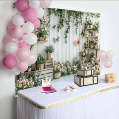 Lofaris Toile de fond de photographie florale avec roses roses et bois blanc, élégant arrière-plan printanier pour studio photo et portrait