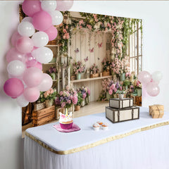 Lofaris Toile de fond de photographie de printemps avec fleurs roses et papillons, élégant décor de studio pour portraits et événements