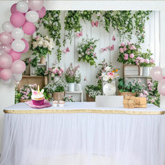 Lofaris Toile de fond de photographie florale printanière avec papillons roses, élégant arrière-plan de studio pour portrait et événement