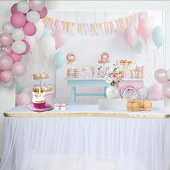 Lofaris Toile de fond de photographie pour fête douce avec ballons pastel et chariot à desserts, véritable arrière-plan de studio pour enfants