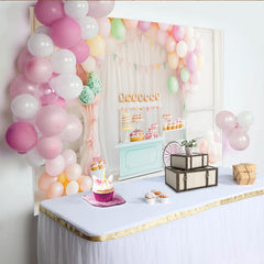 Lofaris Toile de fond de photographie pastel avec ballons et chariot de desserts, arrière-plan de studio pour fête d'enfants ou baby shower