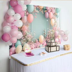 Lofaris Toile de fond baby shower fleurs et ballons pastels, élégant décor printanier pour célébration et séance photo
