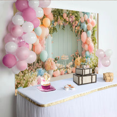 Lofaris Toile de fond baby shower florale pastel, ballons roses et bleus, arrière-plan élégant pour studio photo et décor de fête