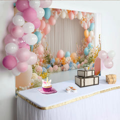 Lofaris Toile de fond pour baby shower fleurs pastel et ballons doux, magnifique décor pour séance photo de nouveau-né et fête prénatale
