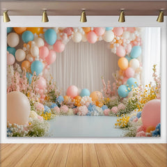 Lofaris Toile de fond pour baby shower fleurs pastel et ballons doux, magnifique décor pour séance photo de nouveau-né et fête prénatale