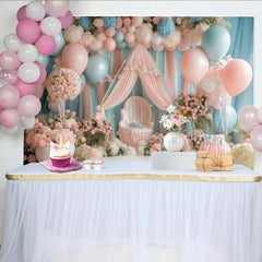 Lofaris Toile de fond pour baby shower rose et bleu pastel avec fleurs et ballons, magnifique décor de photographie pour nouveau-né et enfants