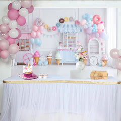 Lofaris Toile de fond pour anniversaire boutique de glaces et bonbons pastel, décor de fête avec ballons et donuts pour studio photo