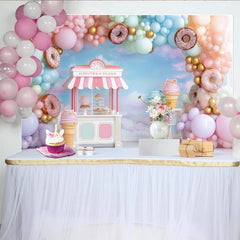 Lofaris Toile de fond de photographie stand de glaces et beignets pastel, décor de rêve pour studio photo ou célébration d'enfants