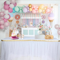 Lofaris Toile de fond anniversaire thème douceurs pastel avec ballons et glaces, magnifique décor de fête pour enfants et séance photo