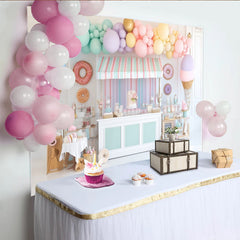 Lofaris Toile de fond anniversaire thème douceurs pastel avec ballons et glaces, magnifique décor de fête pour enfants et séance photo