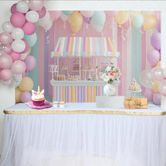 Lofaris Toile de fond pour anniversaire stand de bonbons pastel avec ballons, magnifique décor de fête pour enfants et séance photo