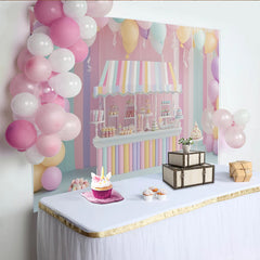 Lofaris Toile de fond pour anniversaire stand de bonbons pastel avec ballons, magnifique décor de fête pour enfants et séance photo