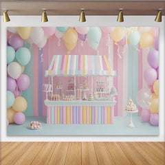 Lofaris Toile de fond pour anniversaire stand de bonbons pastel avec ballons, magnifique décor de fête pour enfants et séance photo