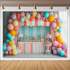 Lofaris Toile de fond pour anniversaire bonbons et ballons pastel, magnifique décor de fête foraine pour studio photo