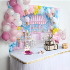 Lofaris Toile de fond anniversaire magasin de glaces pastel pour enfants, magnifique décor sucré pour séance photo de fête