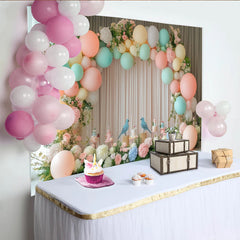 Lofaris Toile de fond pour baby shower oiseaux et fleurs pastel avec ballons, magnifique décor de fête pour célébration de nouveau-né