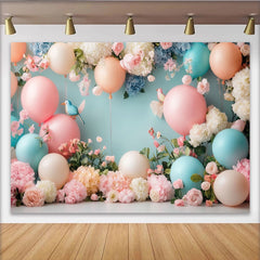 Lofaris Toile de fond pour baby shower florale avec ballons pastel et oiseau, magnifique décor de fête pour séance photo nouveau-né