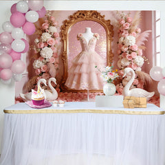 Lofaris Toile de fond rose élégante pour anniversaire de fille avec cygnes et fleurs, magnifique décor romantique pour studio photo