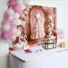 Lofaris Toile de fond rose élégante pour anniversaire de fille avec cygnes et fleurs, magnifique décor romantique pour studio photo