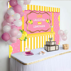 Lofaris Toile de fond pour anniversaire thème limonade rose et jaune avec citrons, décor de fête joyeux pour enfants et studio photo