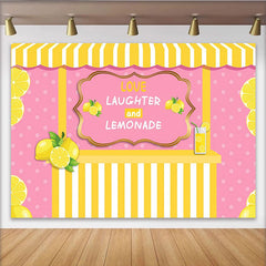 Lofaris Toile de fond pour anniversaire thème limonade rose et jaune avec citrons, décor de fête joyeux pour enfants et studio photo