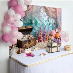Lofaris Toile de fond de photographie sirène avec trésor et coquillages, magnifique décor sous-marin pour studio photo