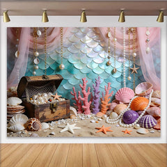 Lofaris Toile de fond de photographie sirène avec trésor et coquillages, magnifique décor sous-marin pour studio photo
