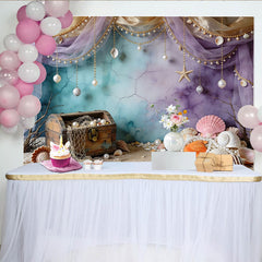 Lofaris Toile de fond de photographie thème océan avec coffre au trésor et perles, décor féerique pour studio photo et événements