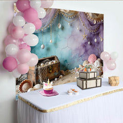Lofaris Toile de fond de photographie thème océan avec coffre au trésor et perles, décor féerique pour studio photo et événements